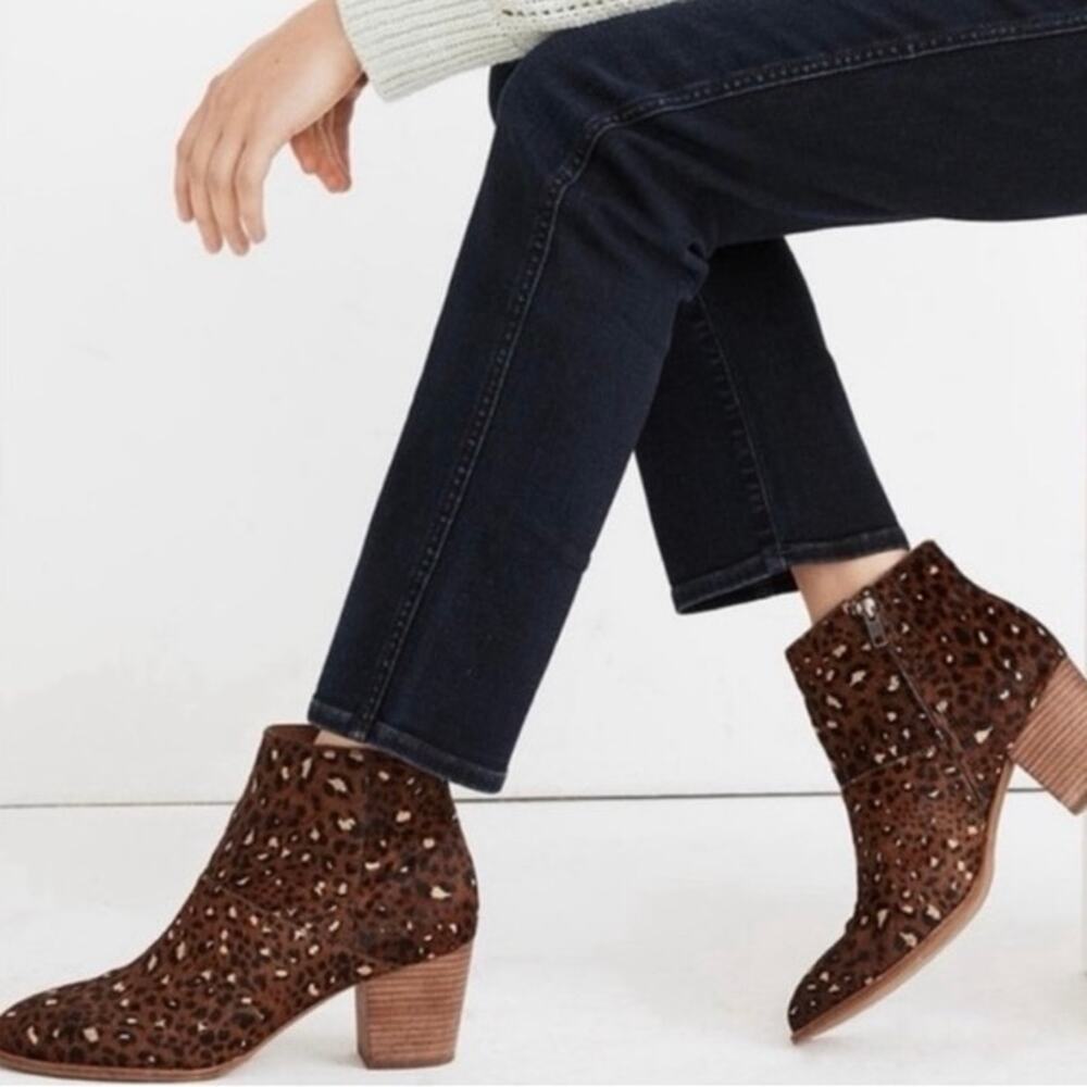 Madewell Calf Hair Bootie Boot Animal Print Leather Dark Side Zipper Heel Size 8